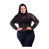 Blusa De Renda Plus Size Manga Longa Ref: 23