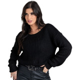 Blusa De Tricô Grossa Feminina Alto Outono Manga Longa