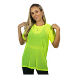 Blusa De Tule Transparente Manga Curta Feminina Com Barra