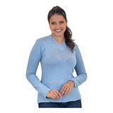 Blusa Feminina Básica De Elastano Tricot Gola V Sueter Liso