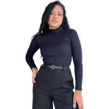 Blusa Feminina Cacharrel Manga Longa Gola Canelada Algodão