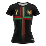 Blusa Feminina Cristiano Ronaldo Cr7 Portugal Preta