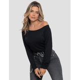 Blusa Feminina Ombro A Ombro Manga Longa Moda Inverno 