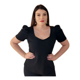 Blusa Feminina Para Uniforme Manga Curta Bufante Social
