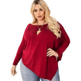 Blusa Feminina Plus Size C/ Ponta Manga Longa Modelo Morcego