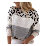 Blusa Feminina Tricô Tricot Manga Longa Detalhe Onça Inverno