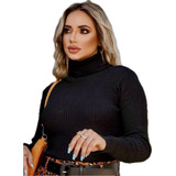 Blusa Feminina Tricot Cacharrel Gola Alta Manga Longa Invern