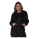 Blusa Frio C/ Pelinho Pelúcia Feminina Lisa Paris Com Capuz