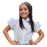 Blusa Infantil Menina Social Manga C/ Babado Luxo Lançamento