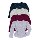 Blusa Infanto Juvenil Manga Longa Bufante Pérolas Lanzinha
