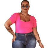 Blusa Manga Princesa Em Malha Canelada Plus Size