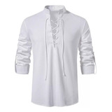Blusa Masculina Com Decote Em V, Camisa Pirata Medieval