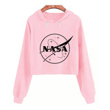 Blusa Moletom Cropped Flanelado Feminino Nasa