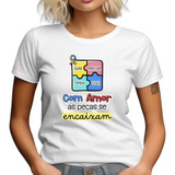 Blusa Plus Size Tema Autismo Camisa Coração Quebra Cabeça