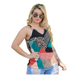 Blusa Regata Alça Larga Viscose Estampada 3 Peças Atacado