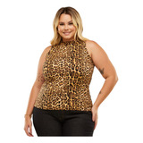 Blusa Regata Ribana Animal Print Onça Plus Size Feminino 