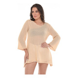 Blusa Saida Praia Tricô Túnica Mini Vestido Bata Tendência