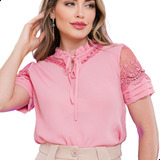 Blusa Social Evangélica Feminina Guipir Renda