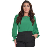 Blusa Social Feminina Manga Bufante Blusinha Camisa Duna 