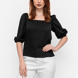 Blusa Solta C/ Manga Curta E Decote Quadrado Flor De Lis F27