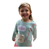 Blusa Suéter De Frio Infantil Tricô Aplique Gatinho Menina