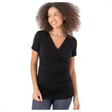 Blusa Transpassada Manga Curta Amamentação Gestante Bebê