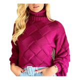 Blusa Trico Feminino Transpassada Gola Alta Grosso Inverno