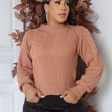 Blusa Tricô Rafaella Trança Fashion Manga Longa Punho 