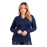 Blusa Tricot Básica De Elastano Gola V Sueter Feminino Frio