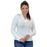 Blusa Tricot Básica De Elastano Gola V Sueter Feminino Liso