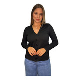 Blusa Tricot Feminina Casaquinho Cardigan Basico Com Botão