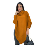 Blusa Tricot Feminina Poncho Kimono Manga Longa Inverno