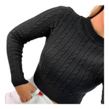 Blusa Tricot Feminino Cropped Trança Tricô Modal Manga Long