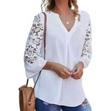 Blusa/bata Manga Longa Com Renda Plus Size Miaogu