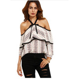 Blusas Camisas Detalhe Ombro Manga Longa Pronta Entrega