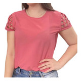Blusinha De Crepe Kit 6 Feminina Detalhes Na Manga Curta Top