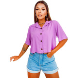 Blusinha Feminina Camisa Social Cropped Botões