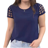 Blusinha Feminina Tecido De Crepe Detalhes Na Manga Kit2 Pç 