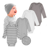 Body Algodao Kit Manga Longa Liso Cores Neutras Tipo Carters