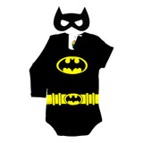 Body Bebê Temático Manga Longa Batman Preto + Máscara