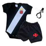 Body Bebê Vasco Short Calção Prendedor Chupeta Menino Menina