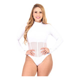 Body Blusa Feminina Gola Alta Cacharrel Suplex Manga Longa