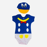 Body De Bebê Mesversario Fantasia Pato Donald + Boina