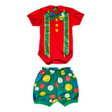 Body Fantasia + Short Para Bebe Palhaço 0 A 12 Meses Menino