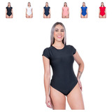 Body Feminino Cavado Manga Curta Blusa Collant Com Bojo 