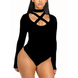 Body Feminino Manga Longa Decote Com