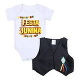 Body Infantil Roupa Bebê Menino Festa Junina + Colete Junino
