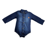 Body Longo Jeans Bebê Menino Luxo Estilo Camisa Katita 2730