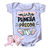 Body Minha Primeira Páscoa Com Pérolas, Laços E Faixa