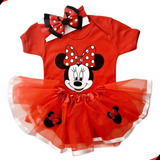 Body + Saia + Laço Minnie Roupa De Bebe Mesversário Tematico